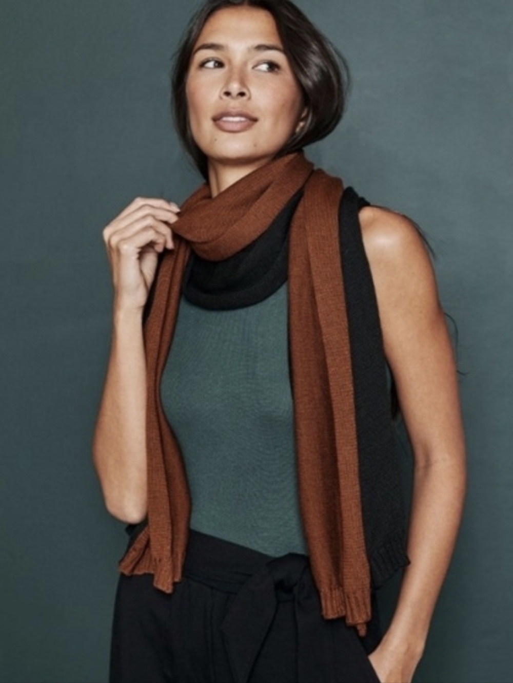 ❤️‍🔥 NEW SUMMERSALT TWO TONE COLORBLOCK ONE SIZE BLACK BROWNSHAWL SCARF NWT